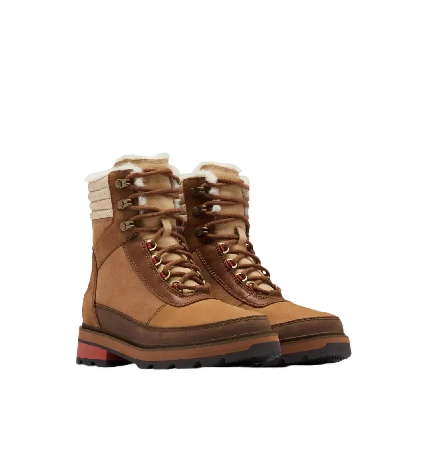 Women's Lennox Lace Cozy Fashion Boots In Velvet Tan/warp Red