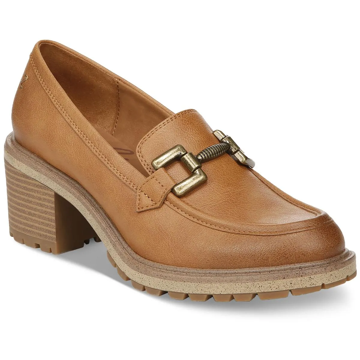 Womens Round Toe Block Heel Loafers