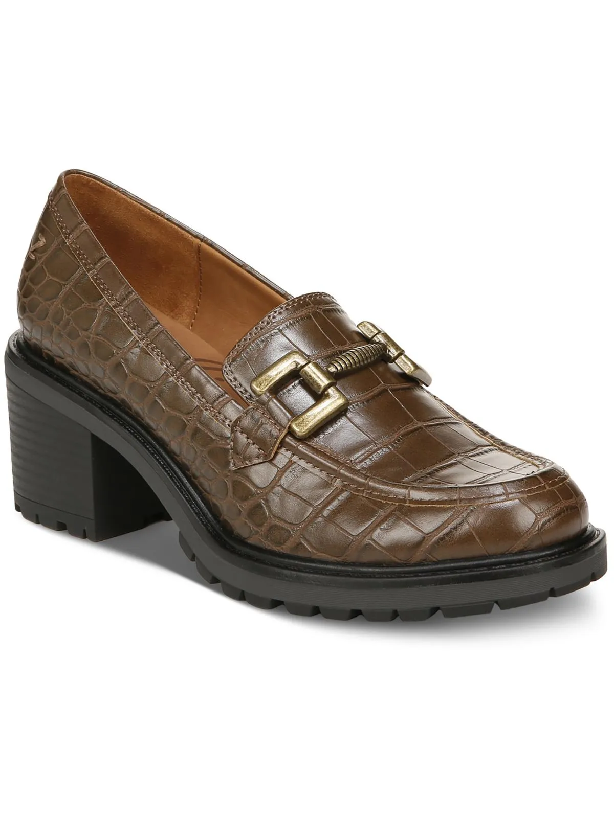 Womens Round Toe Block Heel Loafers
