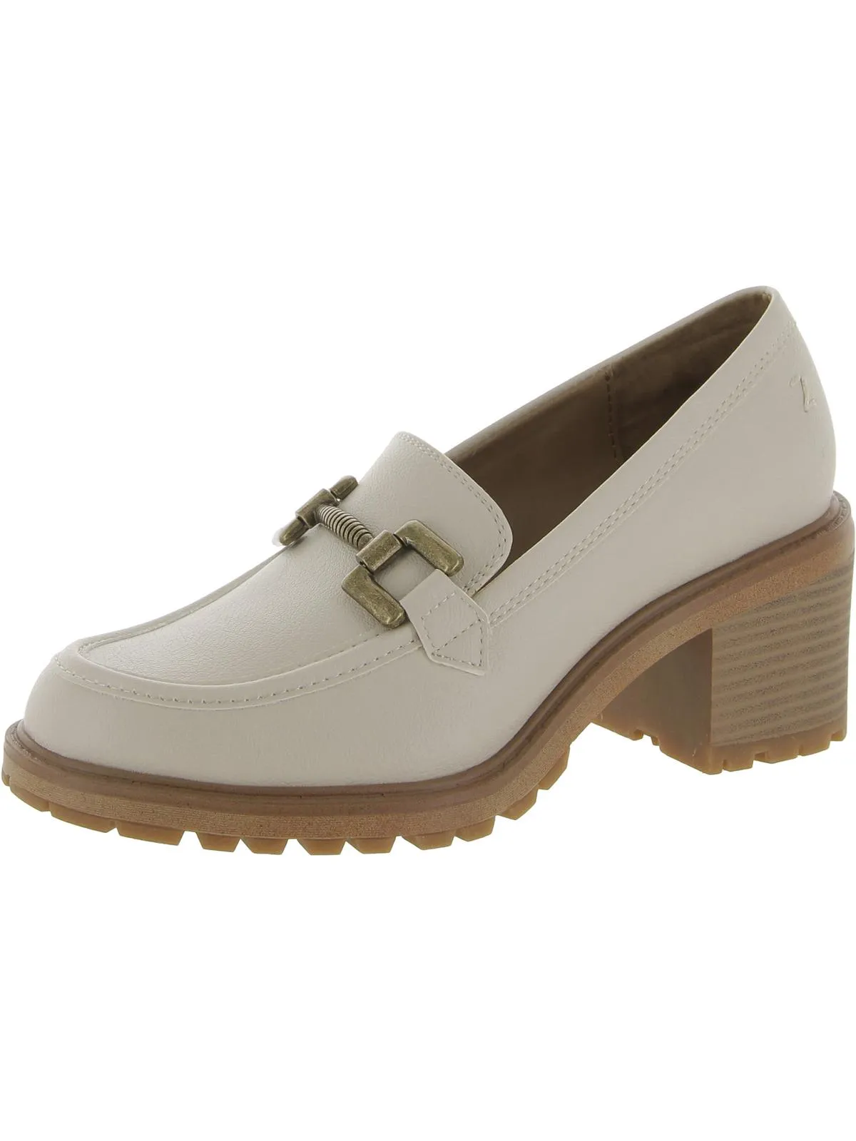 Womens Round Toe Block Heel Loafers