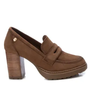 Women's Suede Heeled Loafers In Khaki